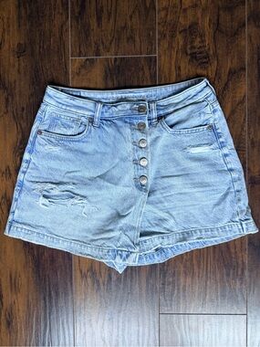 American Eagle Outfitters - Light Blue Button-Front Denim Skort